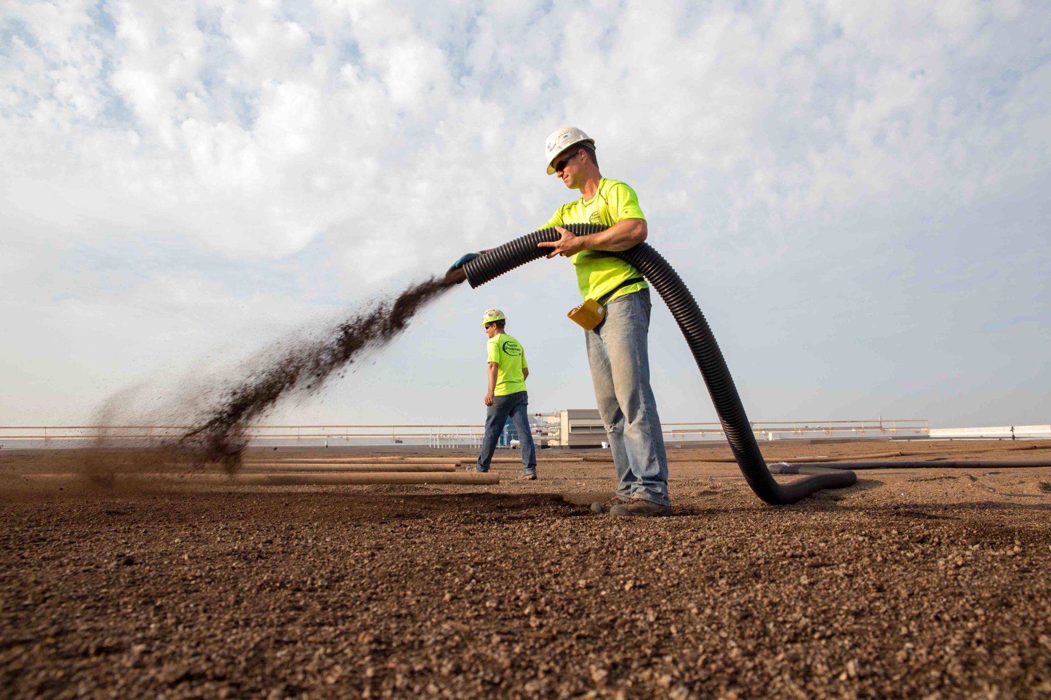 Green Roof Soil Blower Truck Installation