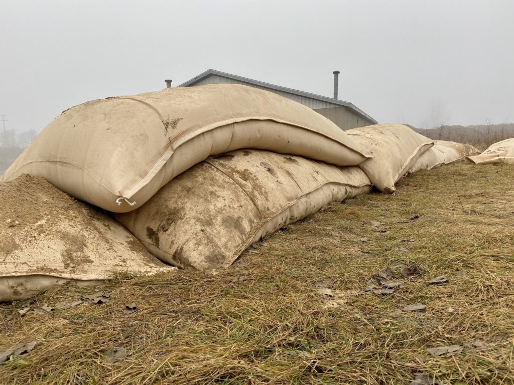 sandbags piled up