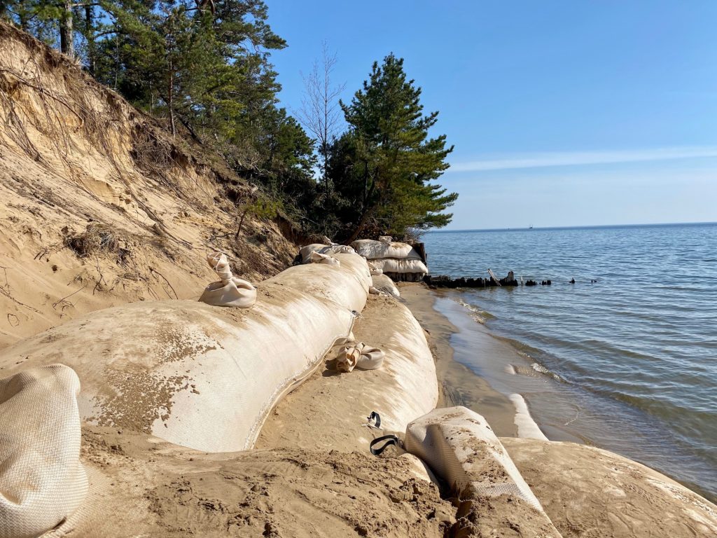 Geotextile tubes on a lakeshore