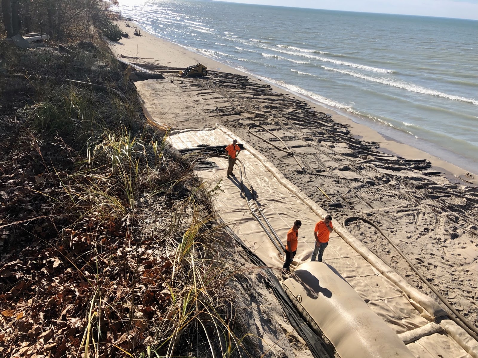installing geotextile sand bags