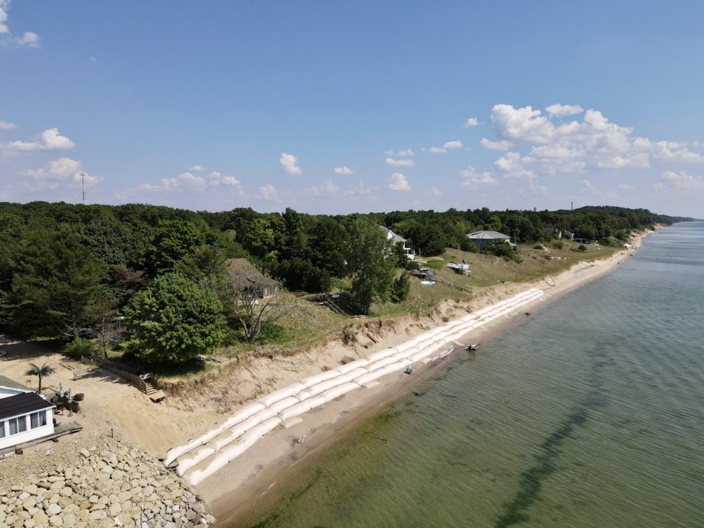 Geotextiles installed on shoreline