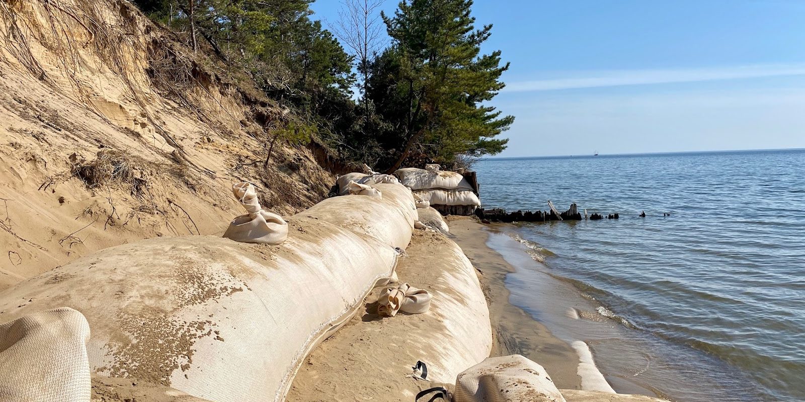 Geotubes on a lakeshore Geotubes on a lakeshore