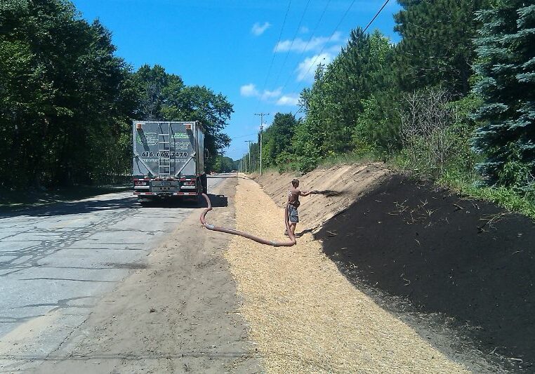 Hydroseeding on road