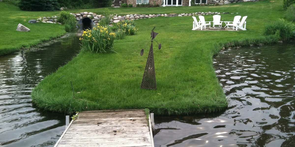 after erosion control work on a residential pond
