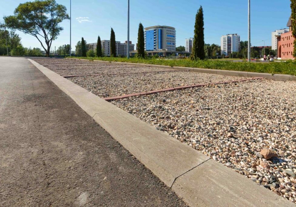 crushed concrete in parking lot