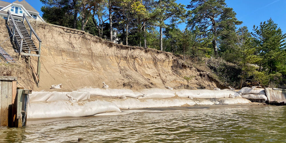 Sand Tubes for Erosion Control under home on Lake Michigan